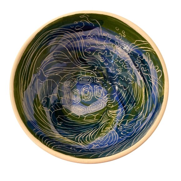 Signed Ceramic Pottery Sea Turtle Bowl - Picture 1 of 6